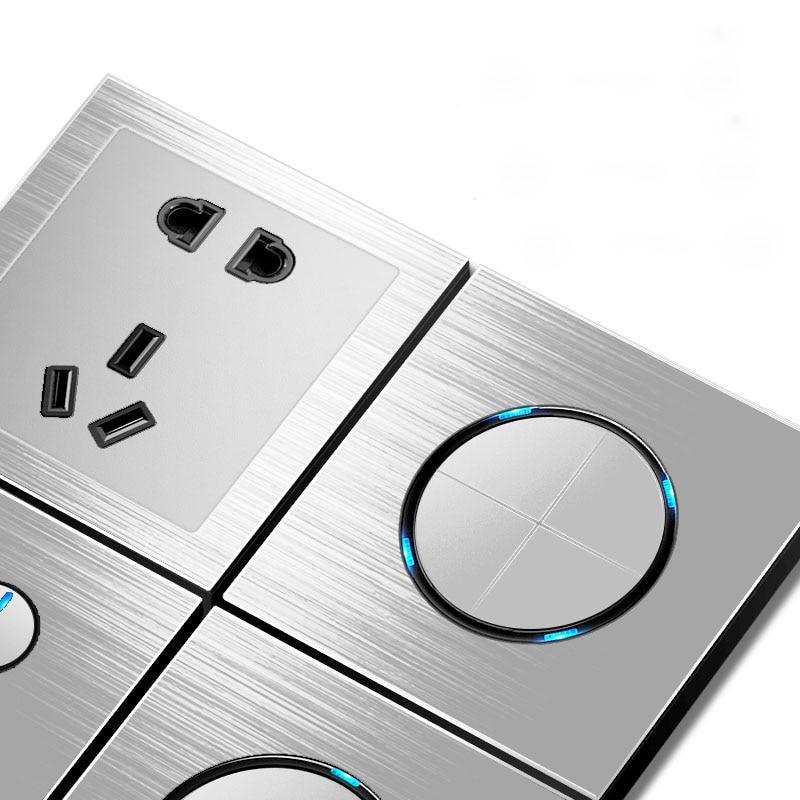 86type 1 2 3 4 gang 1 2way Silver aluminum alloy panel Switch socket Five hole Northern Europe Industry Germany UK France socket