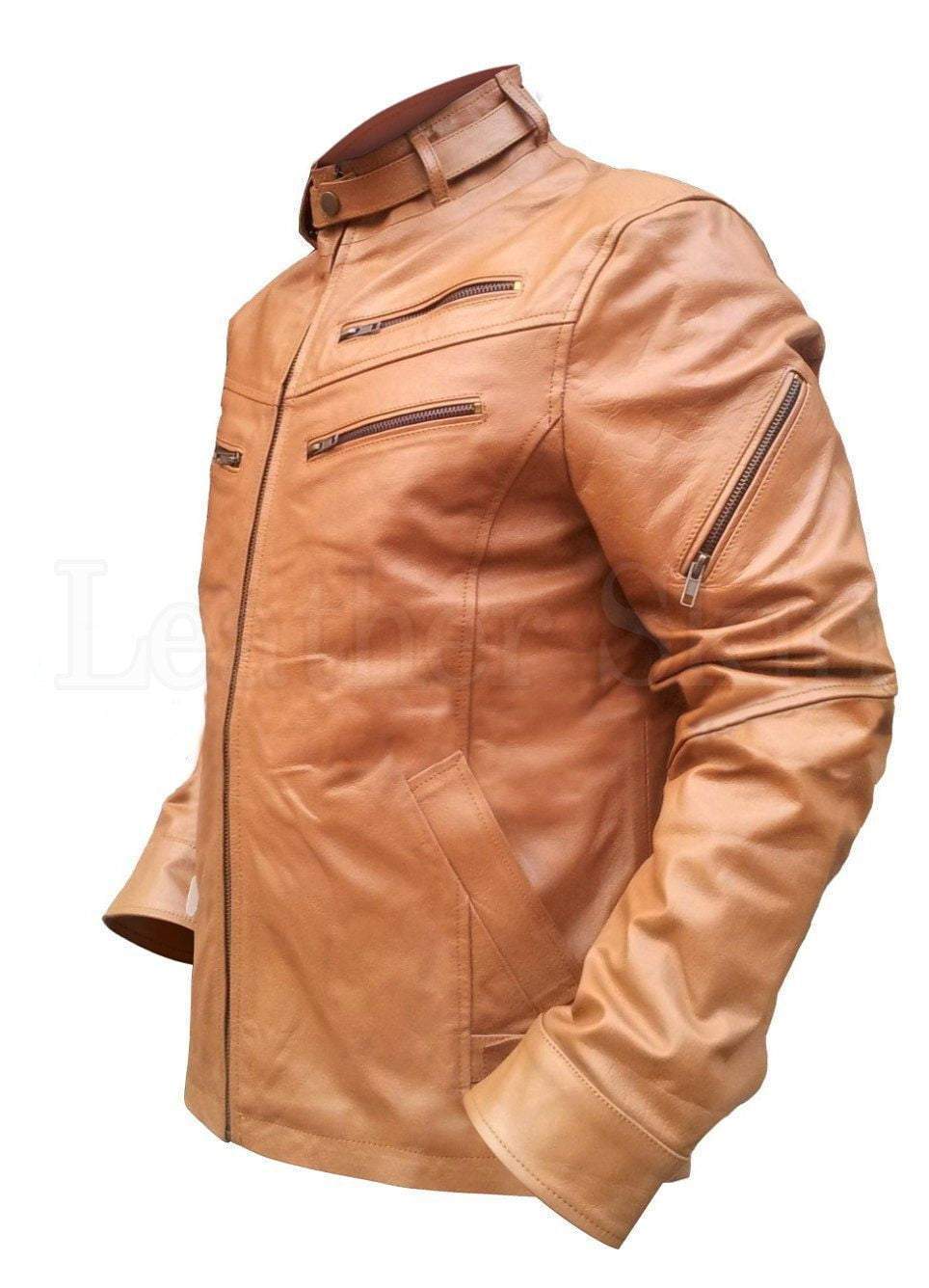 Light Brown Men Leather Jacket
