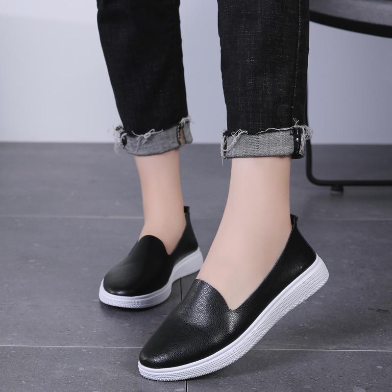 Women Flats Shoes Genuine Leather Solid Slip On Espadrilles  Mother Shoe