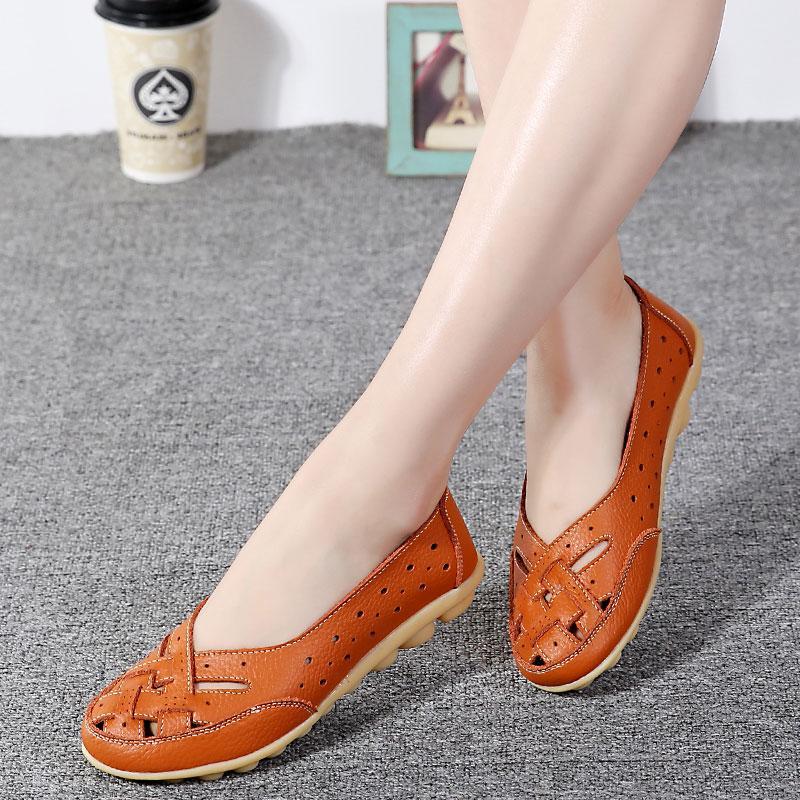 Women Genuine Leather Shoes Woman Ballet Flats Casual Sandals Women Loafers