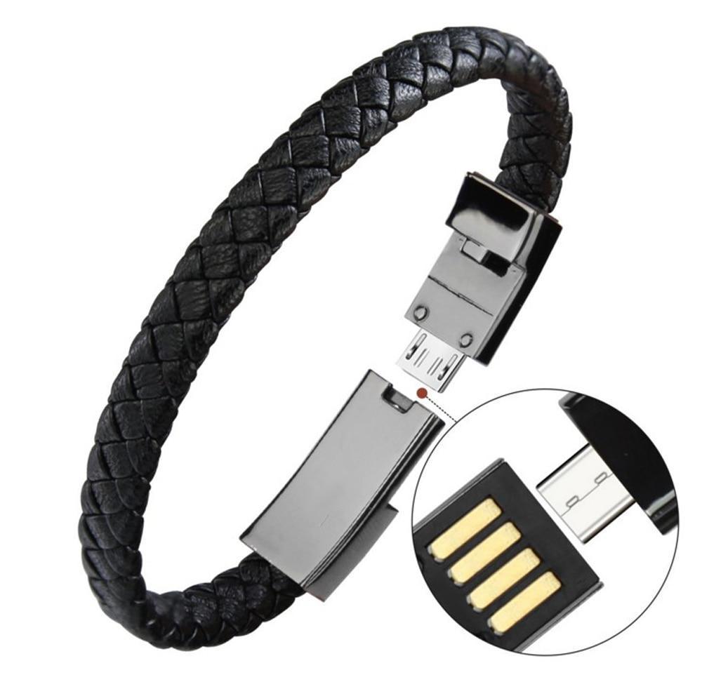 Leather Bracelet USB Charging Cord Lightning Cable iphone and Android