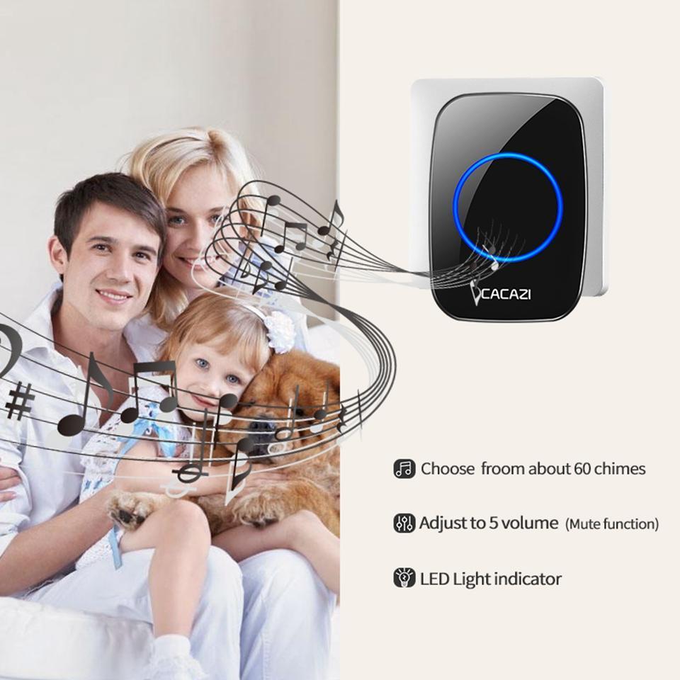 IcoolGadgets Waterproof Home Wireless Doorbell Smart LED Light Calling Bell 300M Remote Battery Button 60 Chimes 5 Volume US EU Plug