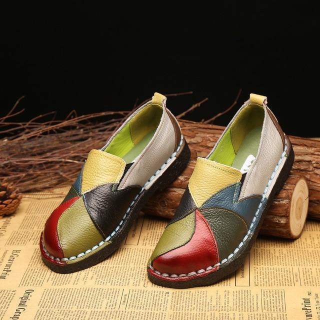Women Ladies Female Shoes Flats Mother Shoes Cow Genuine Leather Loafers