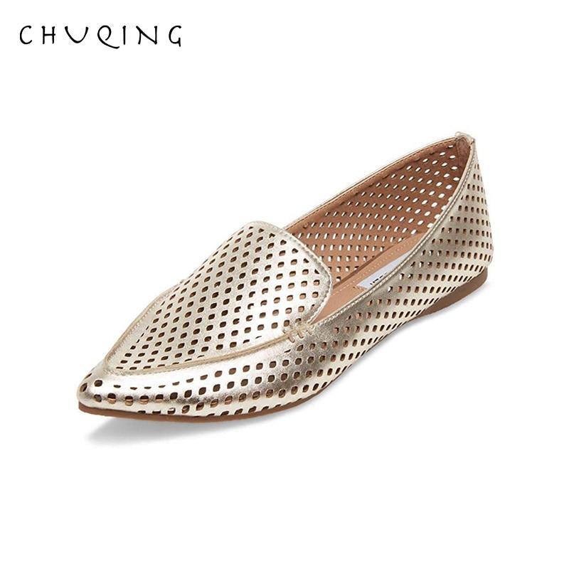 New Hot Women Shoes Loafers Hollow Flat Shoes Genuine Leather Shoes