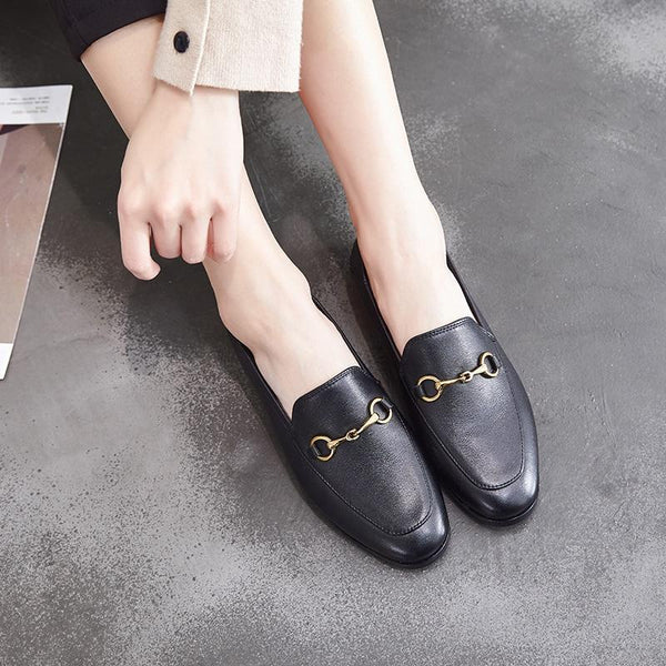 FlatsBasicShoesWomenLoafersCowLeatherMetalDecoration