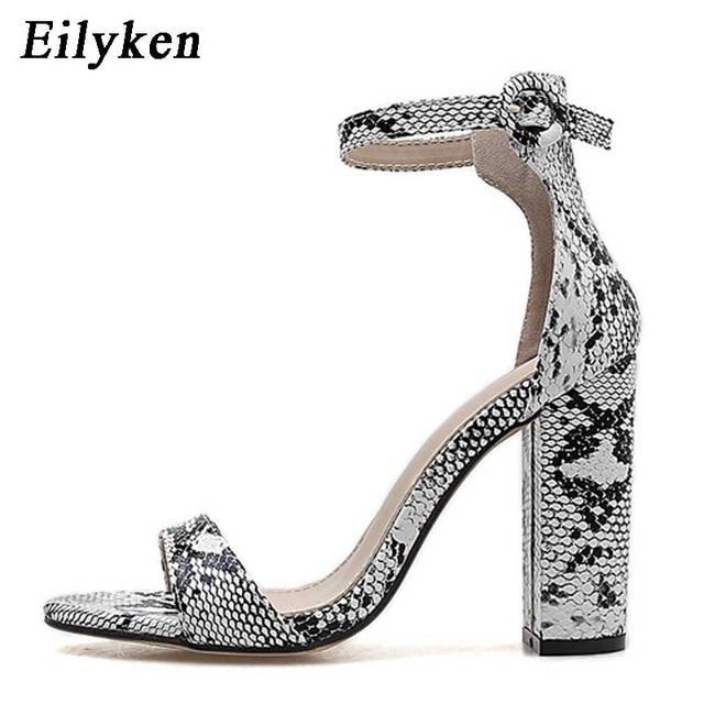 Women Ankle Strap Sandals Snake Print Square heel Fashion Pointed toe Ladies Fashion shoes