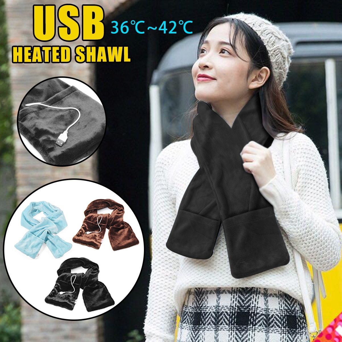 No.1 Electric Heated Scarf Shawl Mobile Heating Winter Warming Ourdoor