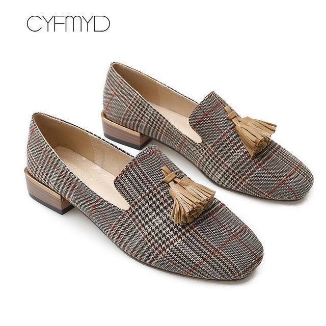 Loafers for girls Fashion Gingham Flats shoes