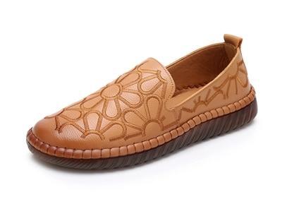 Casual Genuine Leather Flat Shoe Flower Slip On Driving Shoe