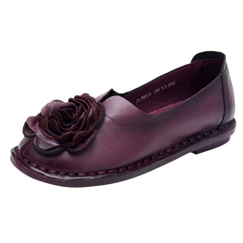 Casual Genuine Leather Flat Shoe Women Shoe Flower Slip On Driving Shoe