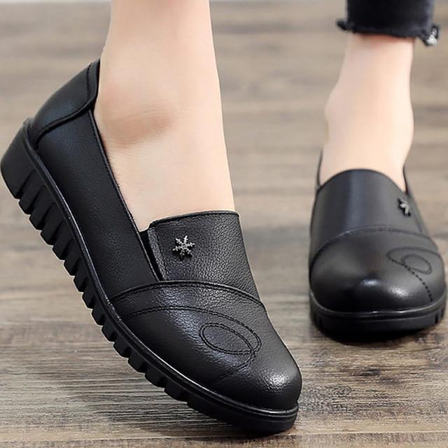 Genuine leather shoes women big size 4.5-9 round toe designer flat shoes