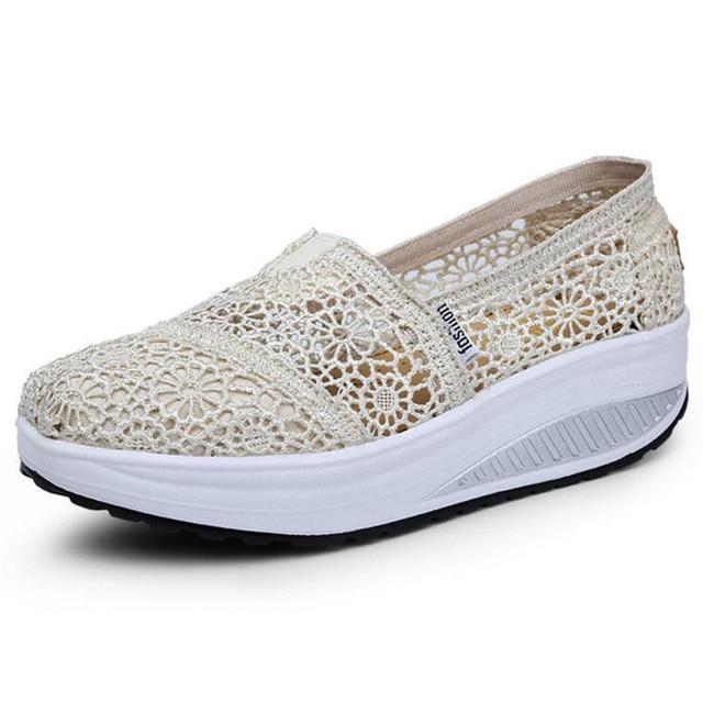 Women Loafers Soft Casual Shoes Openwork Lace Vamp Woman Creepers Slip On Flats Comfortable Women Shoes