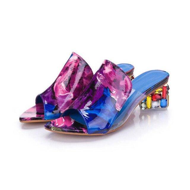 Big size 41 elegant crystals chunky HeelsWoman Sandals