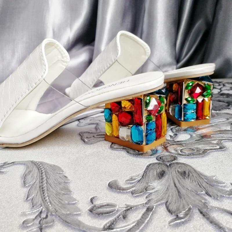 Brand Large Sizes 34-41 Colorful Rhinestone Crystals Heels Peep Toe Summer Women'S Shoes