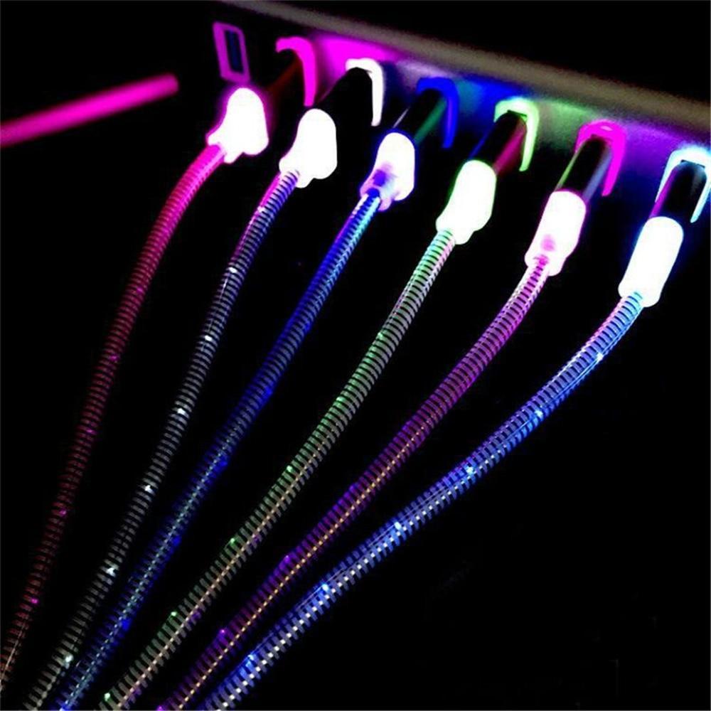 LED Lumines Spiral Cable For iPhone Android Type c Fast Charge USB Data Cable Android Microusb Charging Cable Mobile Phone Cable
