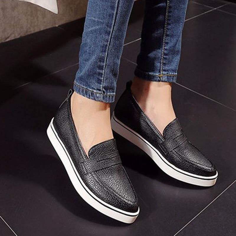 Ladies Casual Pointed Toe Slip-on Platform Loafers