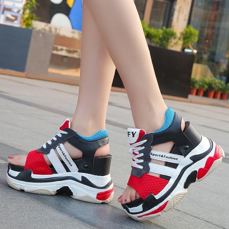 Women Sneaker Sandals Peep-toe Wedges Platform Shoes
