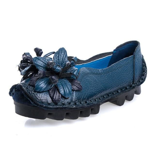 Flowers Flat Shoes Women  Genuine Leather Shoes