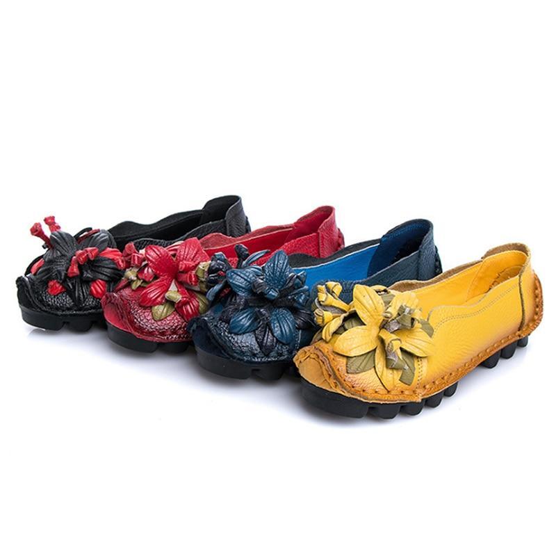 Flowers Flat Shoes Women  Genuine Leather Shoes