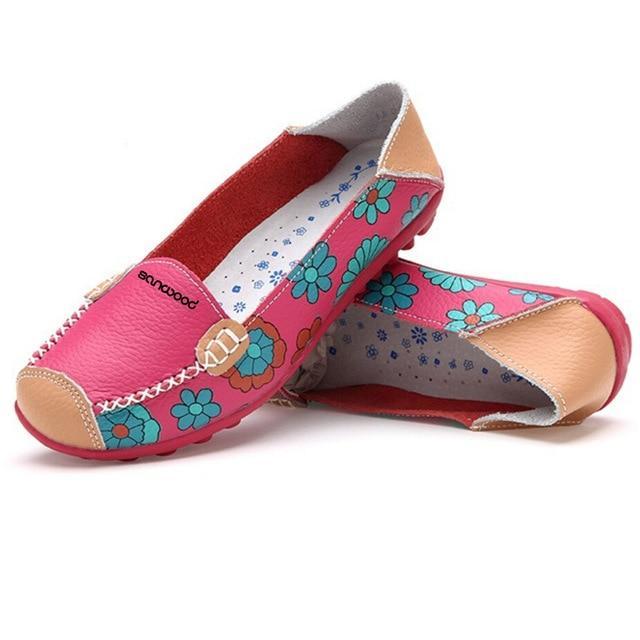 New Hot Fashion Women Faux Leather Flat Heel Casual Flower Pattern Loafer