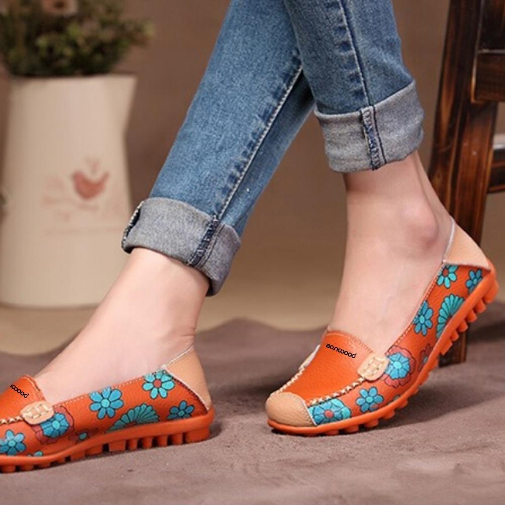 New Hot Fashion Women Faux Leather Flat Heel Casual Flower Pattern Loafer