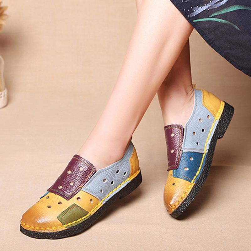 New Women Shoes Fashion Loafers Genuine Leather Women Flats Mixed Colors Women Casual Shoes