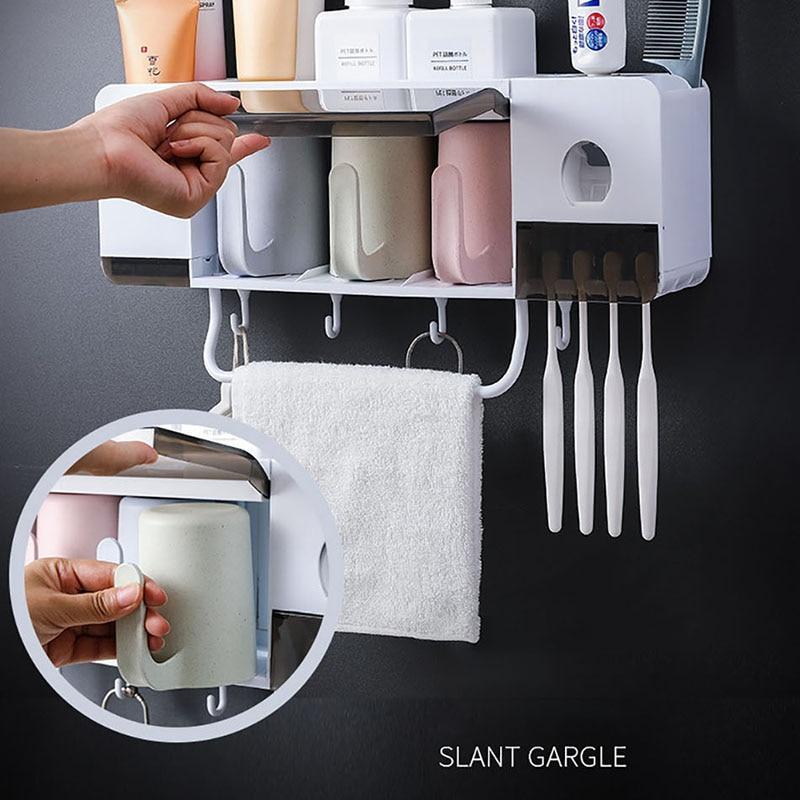 IcoolGadget toothbrush holder toothpaste squeezer dispenser bathroom accessories sets 5 pcs bathroom storage box case household items