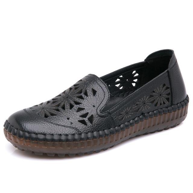 Fit Wide Foot Handmade Genuine Leather Flat Shoes