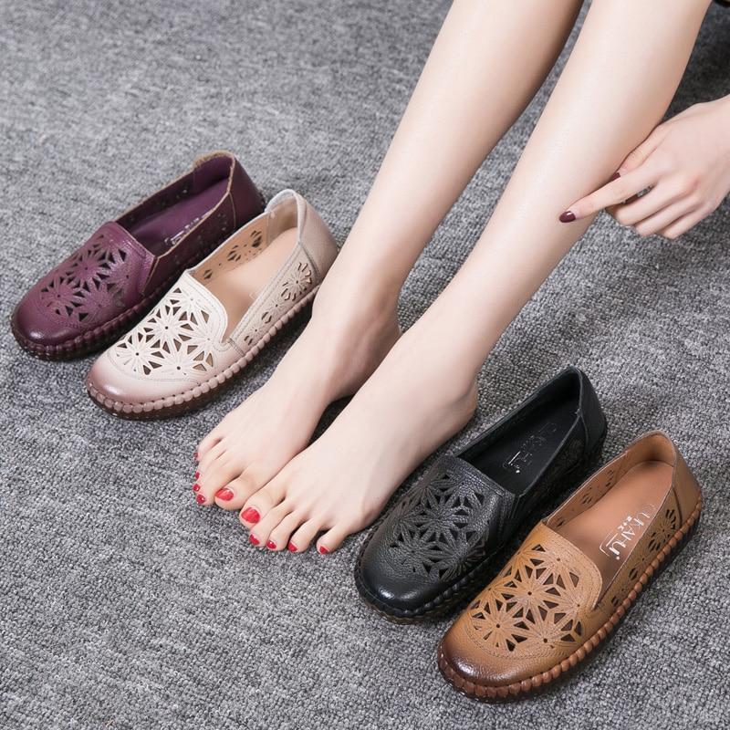 Fit Wide Foot Handmade Genuine Leather Flat Shoes