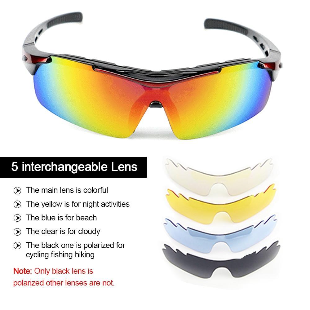 Polarized Cycling Sunglasses Bicycle UV400 Goggles Sports Eyewear Glasses with 5 Interchangeable Lenses Unbreakable For Outdoor