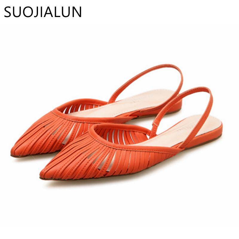 New Women Flat Sandals Brand Design Pointed Toe Slip On Sandal