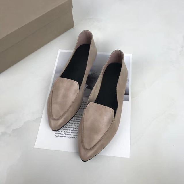 Genuine Leather Women Flats shoes Comfortable soft Pointed Toe Solid Pregnant Driving Ladies Loafers