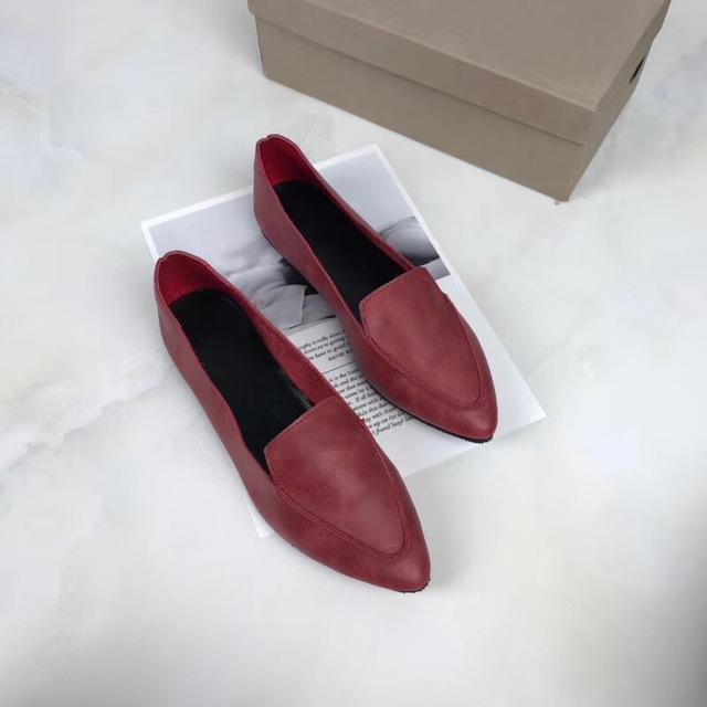 Genuine Leather Women Flats shoes Comfortable soft Pointed Toe Solid Pregnant Driving Ladies Loafers