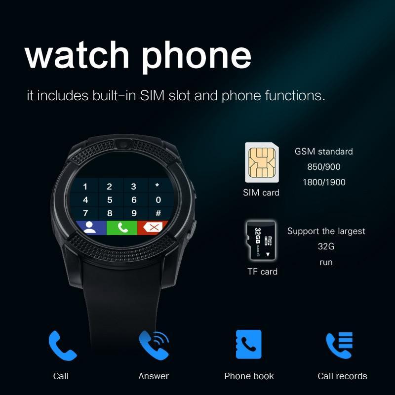 Sport Men Smart Watch v8 sim card android camera rounded Answer Call Dial Call Smartwatch Heart Rate Fitness Tracker
