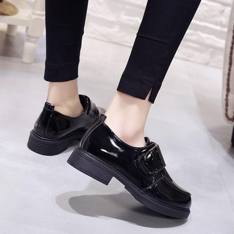 Women Shoes Loafers Patent Leather Low Heels Hook & Loop Footwear