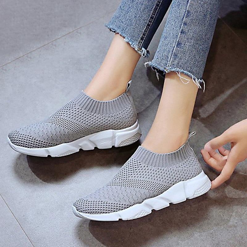 Women Casual Knitting Sock Sneakers Stretch Flat Platform Fashion Ladies Slip On Shoes