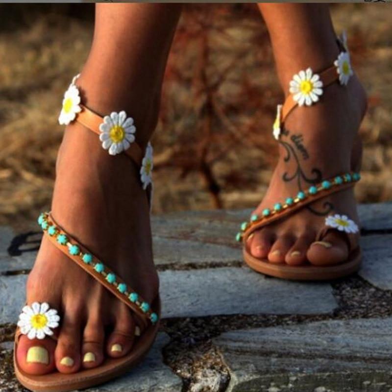 Woman Gladiator Sandals Women Shoes Flat Fashion Weet Flowers Boho Beach Sandals