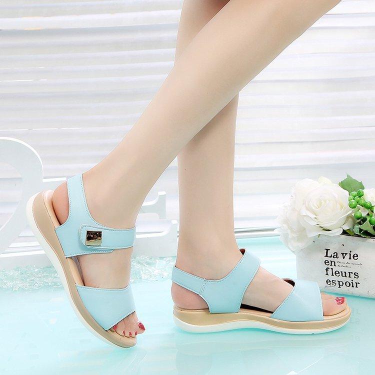 Women Sandals platform heel Leather hook loop metal Soft comfortable Wedge shoes