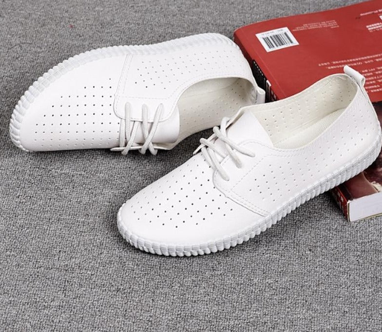 leather woman shoes casual white tie rubber soft bottom sneakers