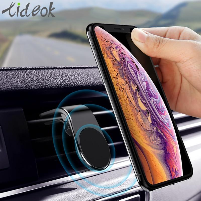 IcoolGadgets Magnetic Car Phone Holder L Shape Air Vent Mount Stand in Car GPS Mobile Phone Holder For iPhone X Samsung S9 Xiaomi