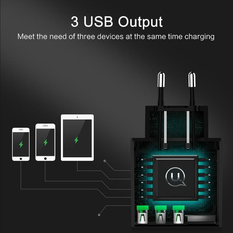IcoolGadgets 3 Port USB Phone Charger LED Display EU Plug Total Max 3A Smart Fast Charger Mobile Wall Charger for iPhone iPad Samsung
