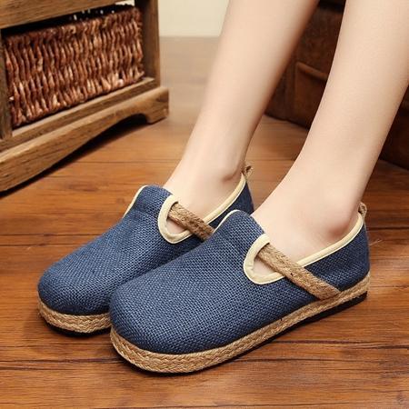 Womens Casual Plain Linen Cotton Loafers