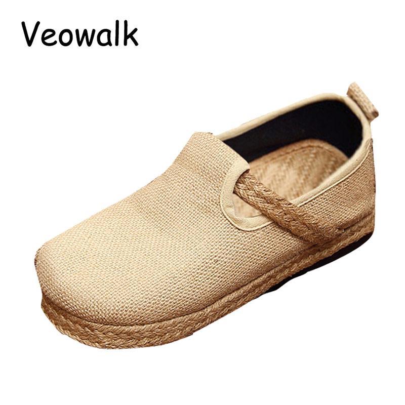 Womens Casual Plain Linen Cotton Loafers