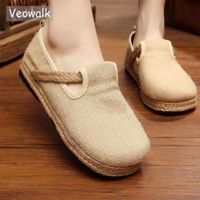 Womens Casual Plain Linen Cotton Loafers