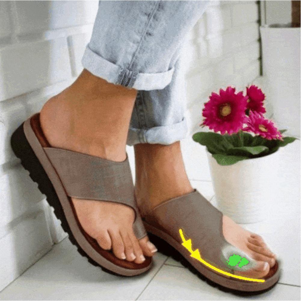 Women Comfy Platform Sandal Shoes Feet Correct Thickened Street PU Leather Dating Shopping Flat Sole Women Sandal