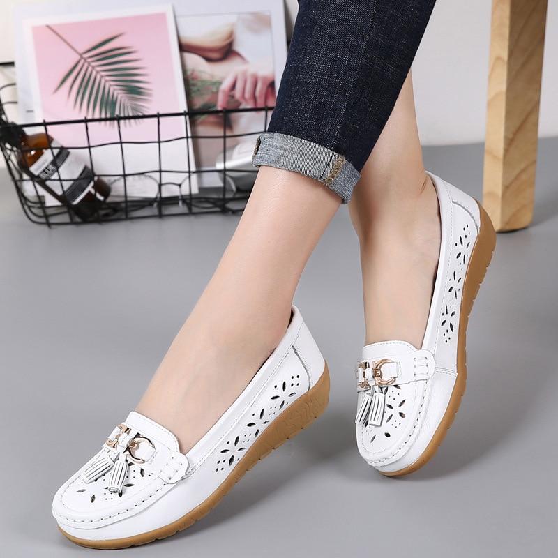 Women Genuine Leather Shoes Plus Size 35-43 Loafers