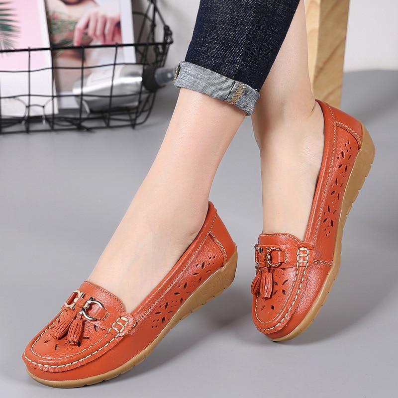 Women Genuine Leather Shoes Plus Size 35-43 Loafers