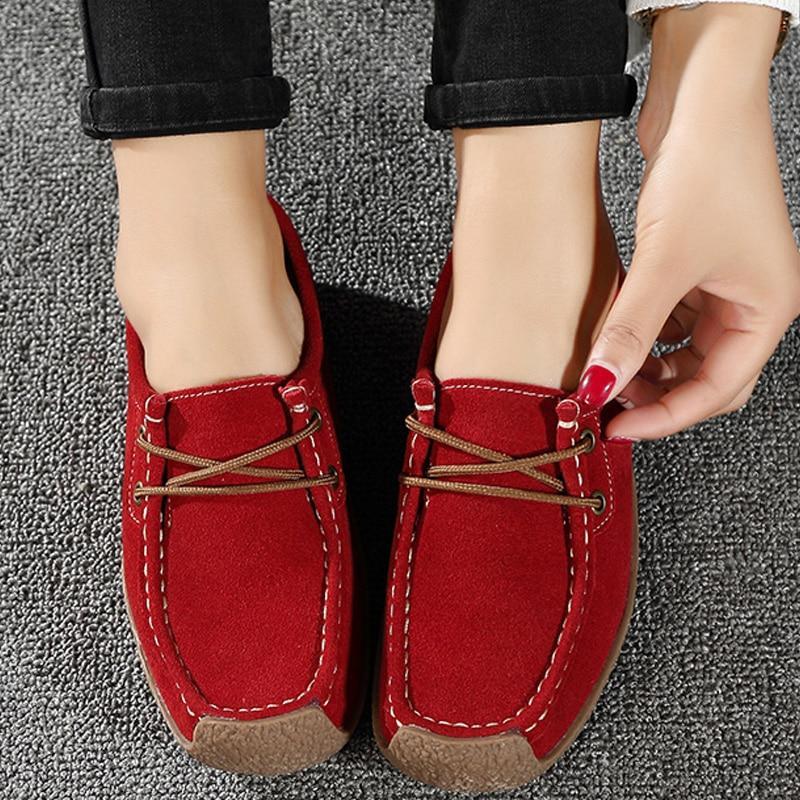 Women Flats Genuine Leather Loafers Lace Up Folding Moccasins New Women Casual Shoes