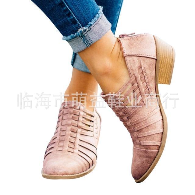 Women leather shoes Plus size 41/42/43 Zip Fashion Heels Loafers