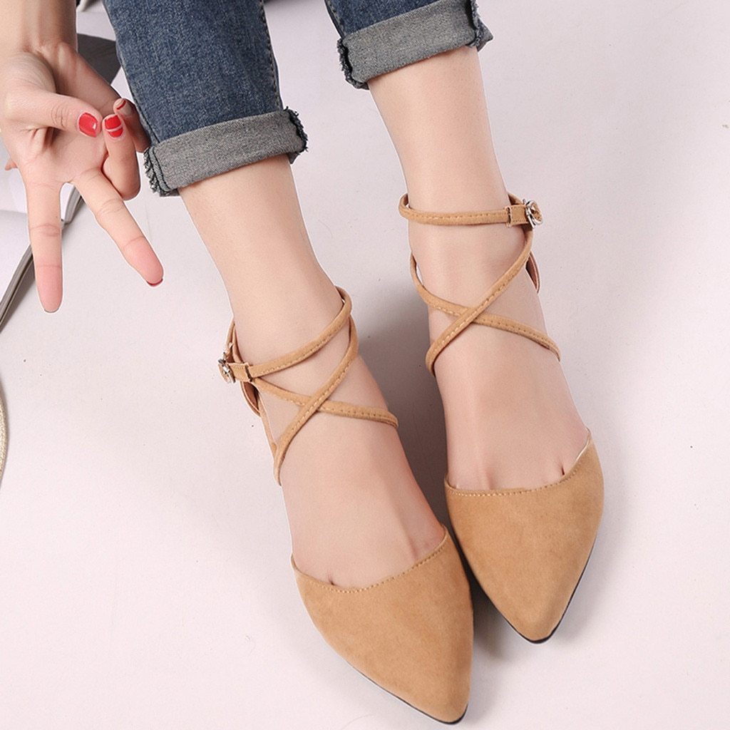 New Fashion Casual Point Toe Buckle Strap Square Heel Sandals